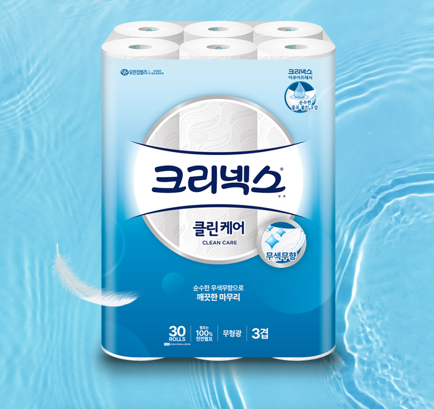 크리넥스 3겹 천연펄프 클린케어 국내생산 화장지 25m X 30롤 + 30롤 fd