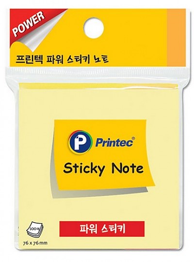 파워스티키노트/S7676Y/노랑/76x76mm/100매/프린텍