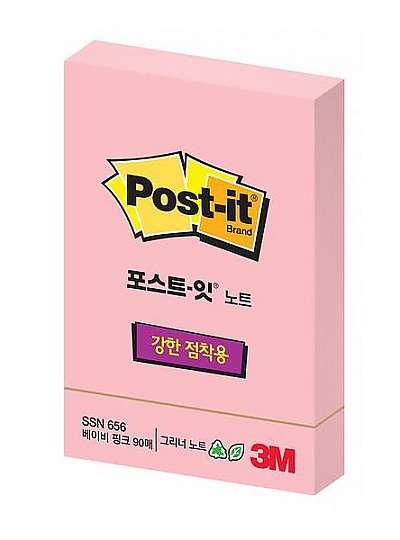 3M 포스트잇 강한점착용 Greener 노트 656 베이비핑크(친환경슈퍼스티키,51x7