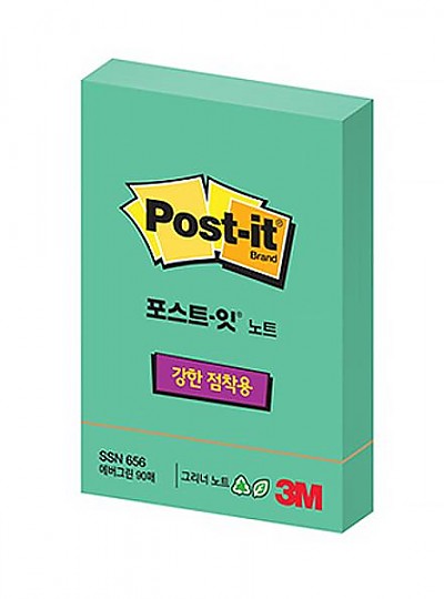 3M 포스트잇 강한점착용 Greener 노트 656 에버그린